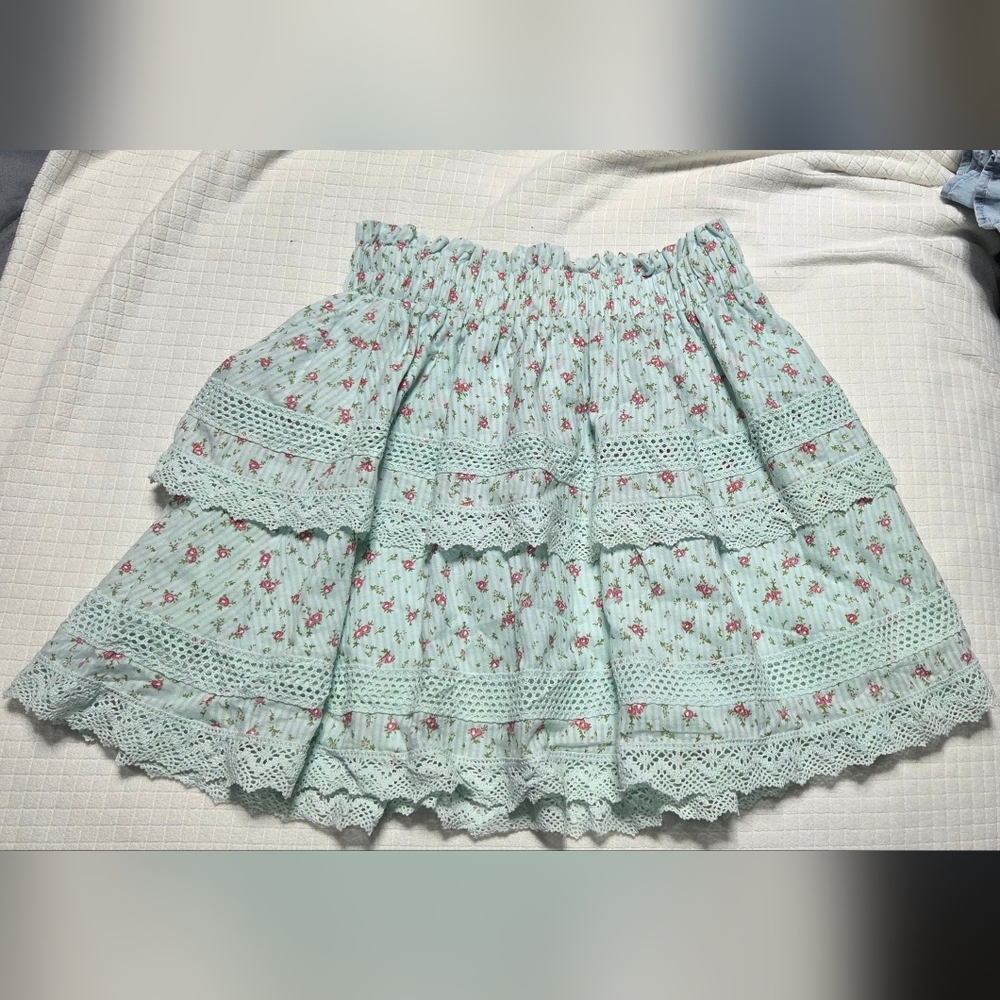 Katie J NYC Mint Floral A-Line Skirt